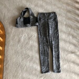 Heather grey work out set with black mesh details